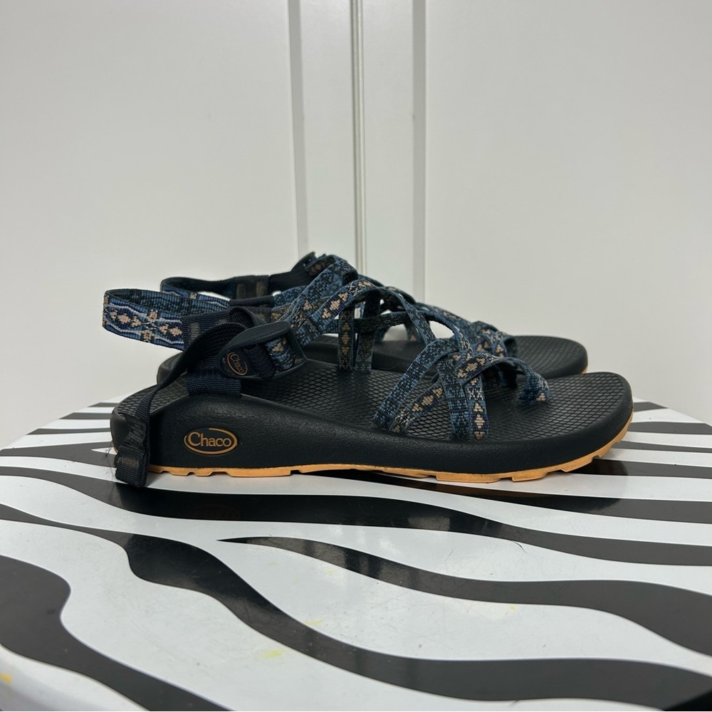 Chaco Women's Black, Blue and Peach Patterned ZX Cloud Sandals